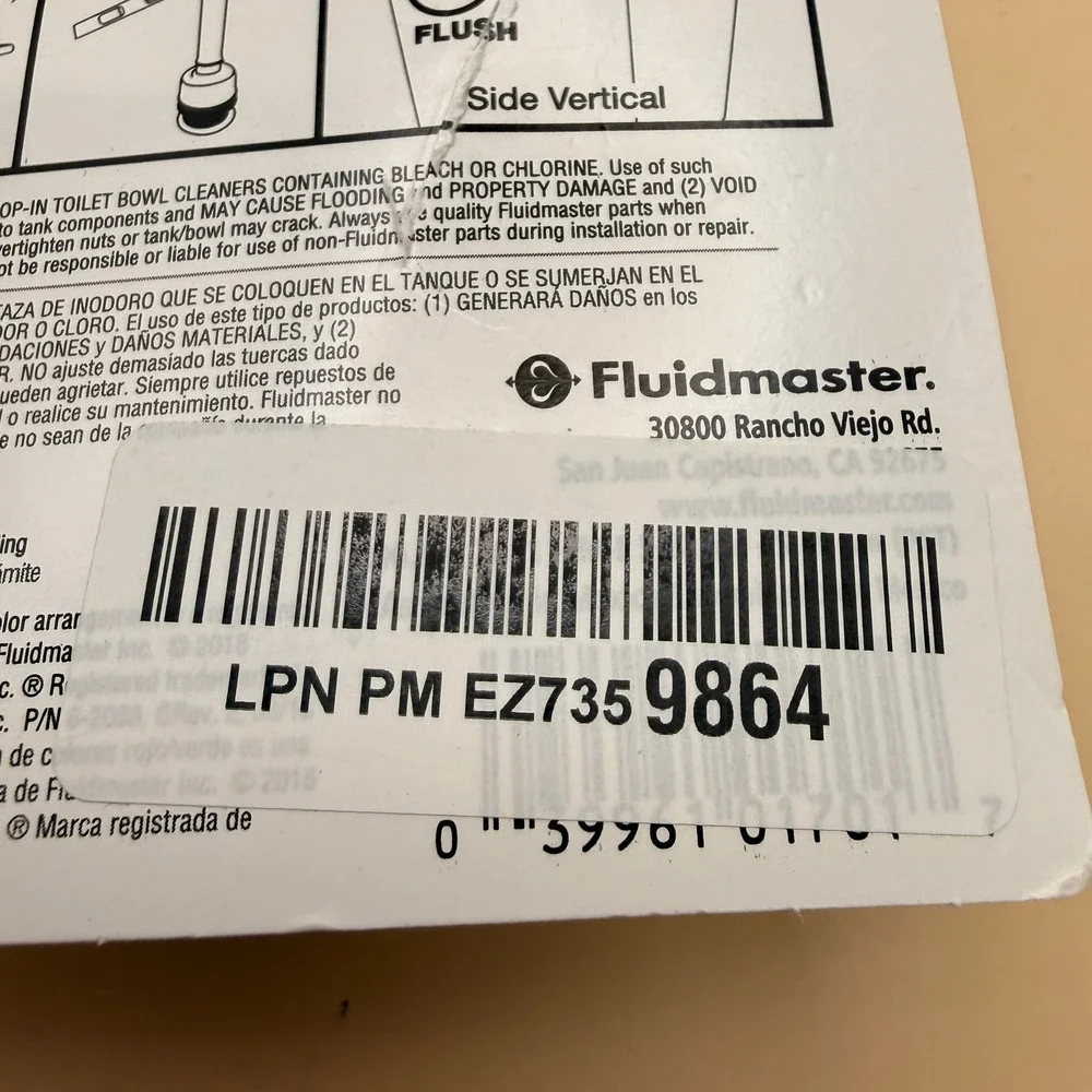 Fluidmaster 640 Universal Toilet Tank Flush Lever, White DAMAGED BOX, Plastic T